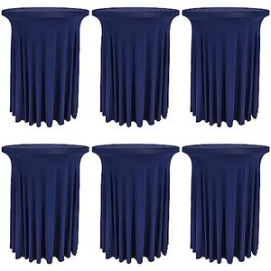 Fivenl 6 Pack Round Cocktail Tablecloth 32"x 43" Spandex Cocktail Table Skirt, Washable Stretch Fitted Table Covers for High Top Bar,Wedding,Party,Events (Navy Blue)