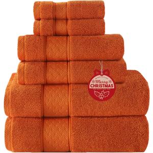 COZYART Orange Bath Towel Set 6 Piece, 2 Bath Towels 2 Hand Towels 2 Washcloths, Luxury 100% Turkish Cotton 650GSM Hotel Quality, Soft, Absorbent, Towel Sets for Bathroom