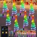 8 Pack Smart Christmas Pathway Lights Outdoor APP Control RGB DIY & Scene Modes, Connectable Spiral Tree Lights with Music, Timer, Schedule, Waterproof LED Christmas Outdoor Decorations for Yard