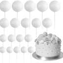 ASTARON 20 Pcs Ball Cake Topper Decorations Mini Balloons Cake Topper Sticks White Balls Cake Picks Cake Topper Balls Cake Decorations for Wedding Birthday Cake Decorations