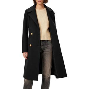 OTU Vibe Women's Winter Double-Breasted Long Overcoat, Classic Trench Coat, Casual Notch Lapel Outwear, S