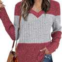 Womens Tops Fall Fashion Sweatshirts for Women V Neck Long Sleeve Sweaters Lightweight Dressy Casual Pullover (X-Large, Red)