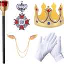 RuuYiicoco Boys Prince Charming Costume Cosplay Dress-Up Medieval Royal King Outfits for Kids (Red, 9-10 Years)