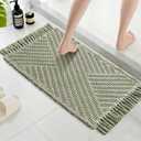 H.VERSAILTEX Waffle Bath Mat Super Absorbent Boho Bath Mat Non Slip Bath Rugs for Bathroom Floor Machine Washable Dry Fast Bathroom Rugs with Handmade Tassels, 17" x 24", Sage