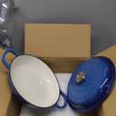 3 Quart Enameled Cast Iron Braiser, Non Stick Enameled Cast Iron Skillet with Lid, Dutch Oven Skillet with lid up to 500°F for Oven, Stove, Grill, Shallow Dutch Oven for Cook, Bake (Blue)