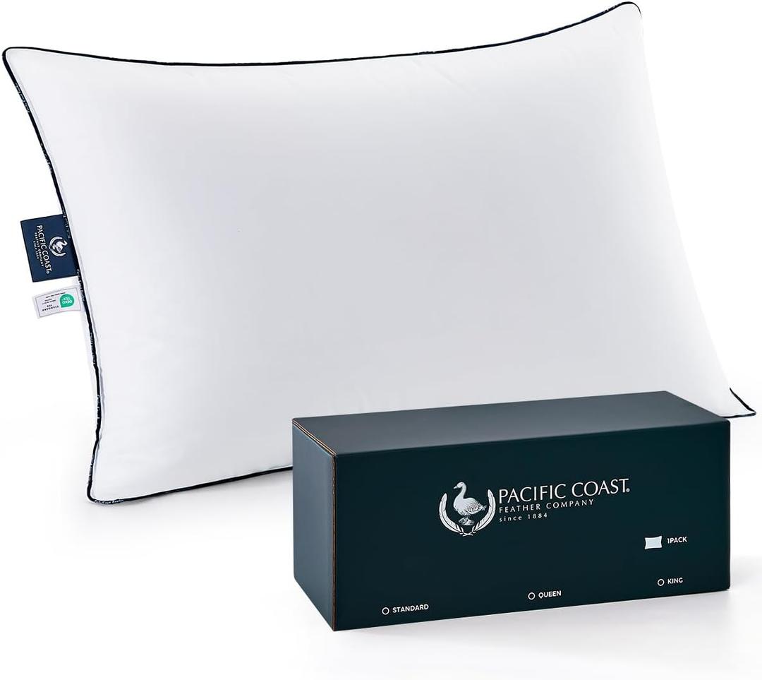 Pacific Coast White Goose Down Fiber Bed Pillow, Hotel Collection Pillow for Back, Stomach and Side Sleeper, Medium Supportive, Downproof, Standard Pillow 1 Pack