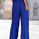 YESNO Women Summer Boho Palazzo Pants High Waist Wide Leg Floral Casual Cotton Lounge Trousers with Pockets L PP0 Solid Royal Blue