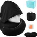 Travel Pillow with Hoodie,Hooded Neck Pillow for Travel,Travel Neck Pillows Stowable Hood,Pure Memory Foam Head Chin Support Airplane Pillows for Flight,Car,Office(Black,Size:15.2cm/6inch)