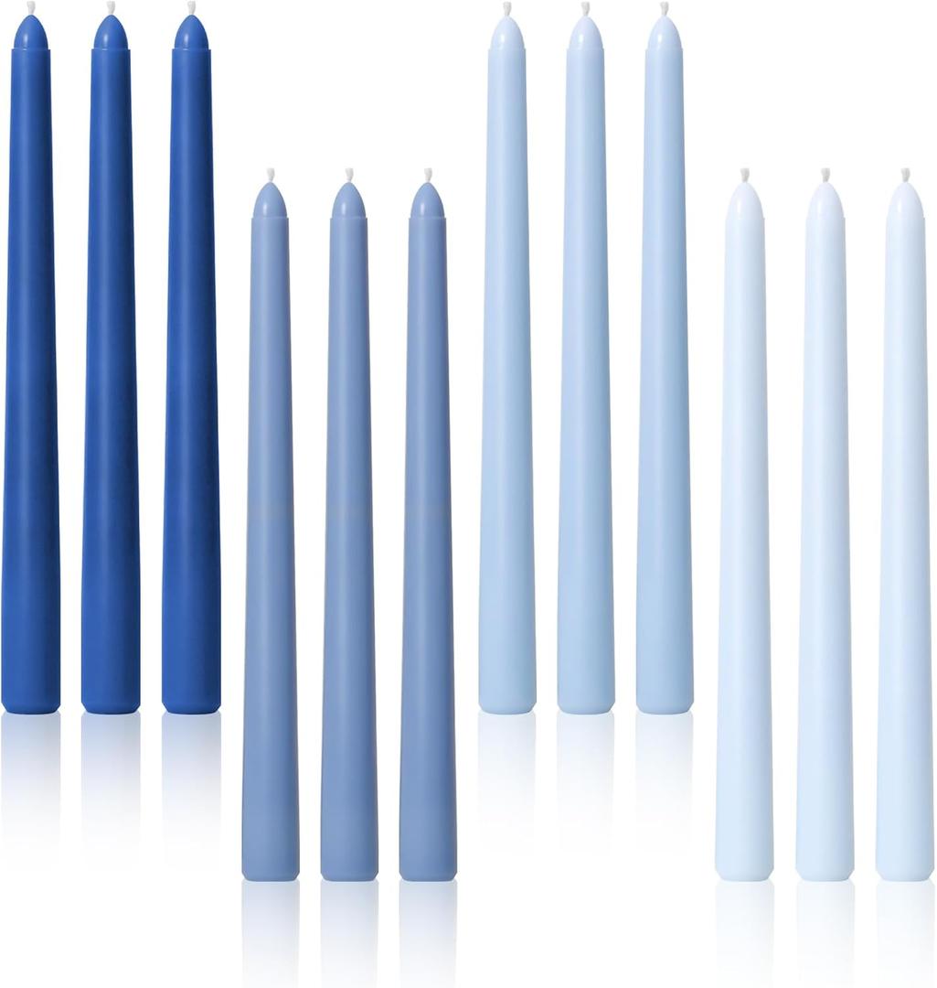 Viyffo 10 Inch Taper Candles Blue Set of 12 Unscented, Dripless, Smokeless Long Tall Tapered Candlesticks Wedding Home Decor Dinner Natural Color Series