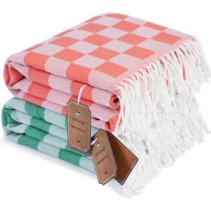 2 Packs Checkered Plaid Travel Towel Turkish Towel Beach Vacation Essentials Blanket Quick Dry Lightweight Hawaii Summer Necessities Europe Mexico Costa Rica Florida Trip Airplane Accessories Flight