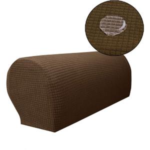 Anti-Slip Waterproof Stretch Fabric Armrest Covers Furniture Protector Armchair Slipcovers for Recliner Sofa Set of 2 (Coffee)