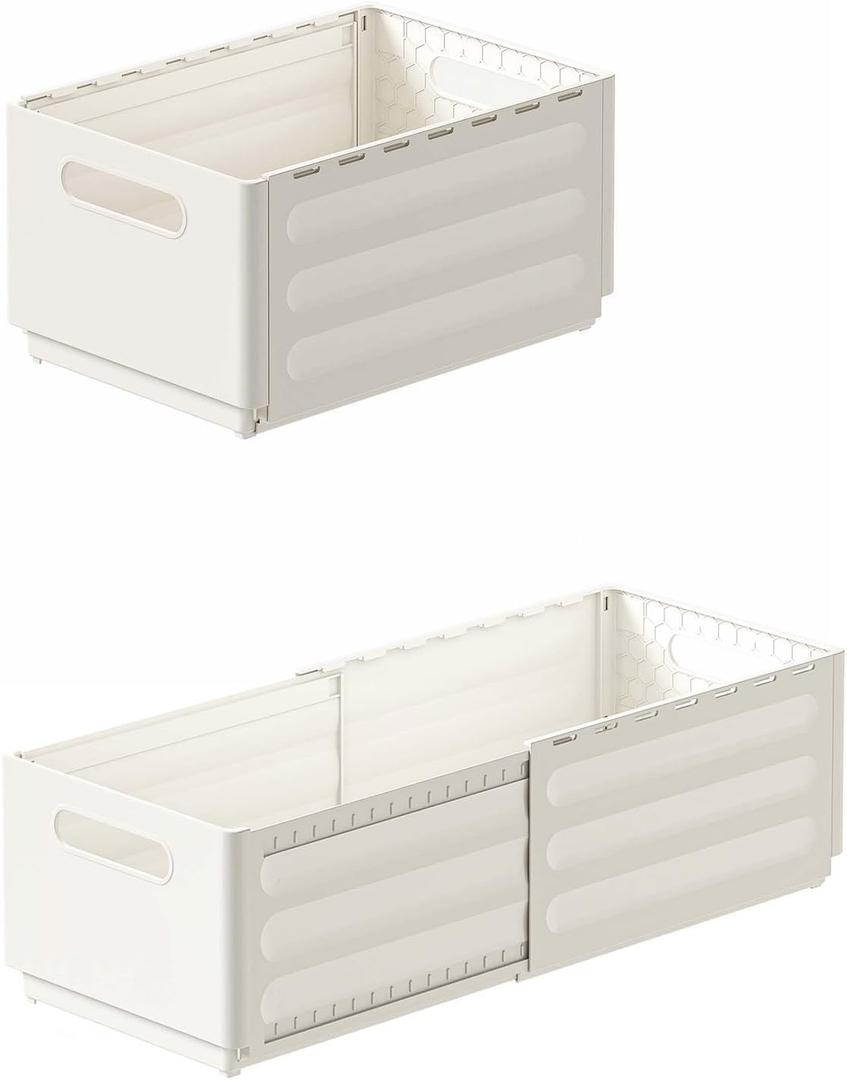 2 Pack Expandable Plastic Storage Boxes, Multi-Purpose Folding Organizer, Drawer Storage Divider For Bedroom, Kitchen And Snack Storage (L)
