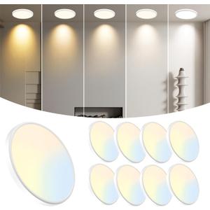 WKONCLDY 8-Pack 7.5Inch LED Ceiling Lights, 5 Colors Selectable Flush Mount Ceiling Lights, Ultra Thin LED Ceiling Lights Fixtures 0.87Inch for Dinning Room (White)