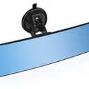 12'' Large Anti Glare Rear View Mirror with Suction Cup, Stick on Universal Frameless Inside Rearview Blue Mirror with Parabolic Wide Angle Mounted on Windshield for Car Marine Auto Boat Truck SUV Van