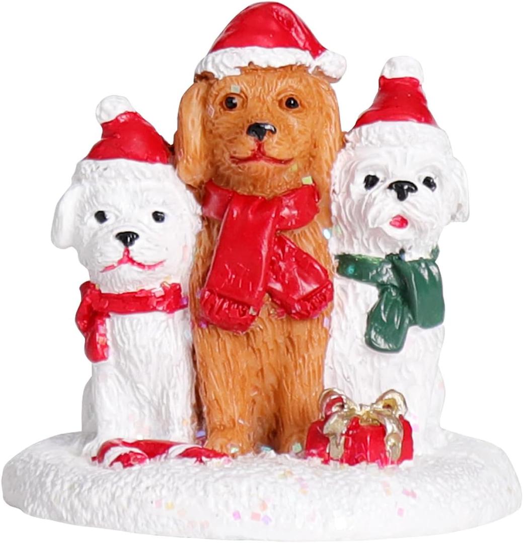 bestbear Resin Dog Mailbox Christmas Village Accessory, Decorative Animal Ornament, Indoor Collection Sculpture (04)