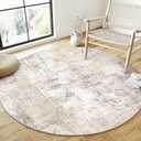 6x6 Washable Round Rug Beige Grey Abstract Non Slip Soft Low Pile Circle Rug for Living Room Bedroom Neutral Modern Indoor Carpet for Dining Room Office Entryway Home Decor