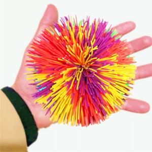 4.5Inch Large Rainbow Stringy Ball Silicone Bouncing Fluffy Jugging Ball,Monkey Stress Ball (Purple+Red+Yellow)
