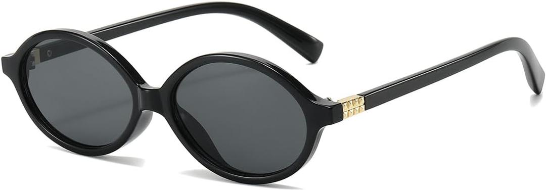 JOVAKIT Retro Vintage Fashion 90s Small Oval Frame Sun Glasses (Black/Grey)