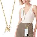 Metal Cell Phone chain Crossbody Phone lanyard with 2 Tether Tabs Detachable iPhone Chain Crossbody Strap,Non-rusting,Solid,iPhone Lanyard for Women Girls Travel Shopping Party Camping (Long, Bright Gold)