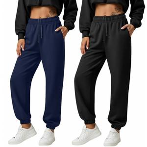 Baggyfly 2 Pack Women's Joggers Sweatpants with Pockets, Elastic High Waisted Drawstring Baggy Lounge Trousers Yoga Workout, M, Blue, Black