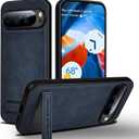 Slim Leather Case for Google Pixel 9 Pro XL with Kickstand & Protective Bumper (Blue)