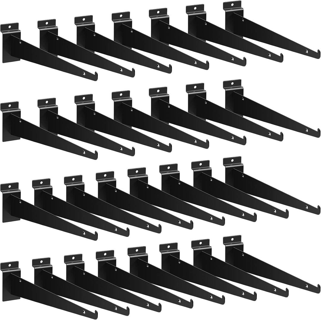 Oudain 30 Pcs 12" Slatwall Shelf Bracket with Lip Heavy Duty Slat Wall Brackets Bulk Floating Metal Slatwall Accessories for Shelving Display Garage Kitchen Mounting Supplies (Black)