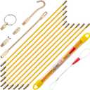 33' Fiberglass Running Electrical Wire Cable Pulling Fish Tape kit with 5 different attachments in a Carrying Case (33FT-10 Rods)