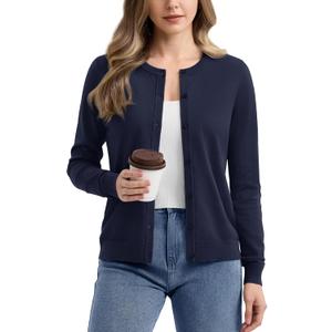 YUCOLEN Women's Cardigans Sweater Lightweight Button Down Crew Neck Long Sleeve Soft Knit Casual Cardigan (XXL)