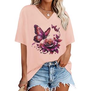 Oversized Tshirts for Women V Neck Short Sleeve Summer Casual Basic Loose Tops 2026