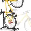 Vertical Bike Stand, Freestanding Upright Floor Rack, Adjustable Height, Space-Saving Indoor Holder for Garage/Apartment, Fits MTB & Road Bike Wheels up to 29in (Black)