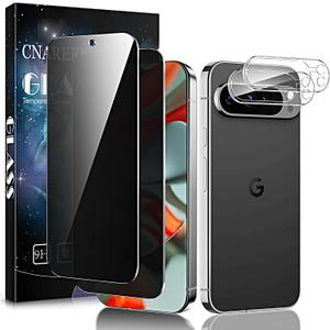 2 Pack for Google Pixel 9 Pro XL Privacy Screen Protector + 2 Pack Camera Lens Protector, Support Fingerprint Unlock, Anti-Spy, 3D Curved 9H Tempered Glass Film, Scratch Resistant, Bubble Proof