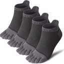 VWELL Cotton Toe Socks Five Finger Socks No Show Crew Athletic Running Socks 4 Pairs,Size 7-11 (Blackgrey)