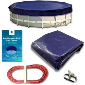 Winter Pool Cover 18 ft Round for Above Ground | 10% Thicker | Ultra Thick & Durable Above-Ground Pool Cover | PoolProtect Pro Premium Cold- and UV-Resistant Pool Cover | by Protectera (Blue, 18ft)