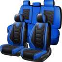 OASIS AUTO Car Seat Covers Premium Waterproof Faux Leather Cushion Universal Accessories Fit SUV Truck Sedan Automotive Vehicle Auto Interior Protector Full Set (OS-004 Black&Blue)