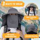Sun Hats for Men Women Detachable Face Cover Wide Brim Fishing Hats with Neck Flap UPF 50+ Outdoor Safari Hats (Dark Grey)