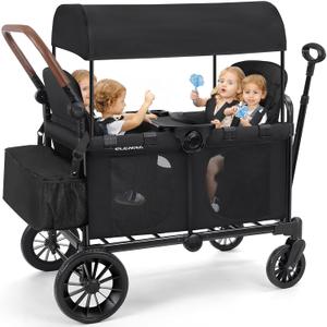 ELEMARA Wagon Stroller 4 Seater, Premium Stroller Wagon for 4 Kids, Foldable All-Terrain Wagon for Kids with Canopy, Adjustable Push/Pull Handles,Convertible High Seat&Organizer, Black