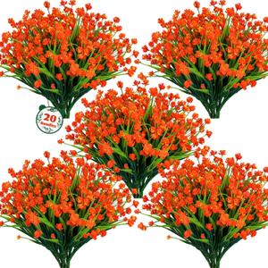 Lnoicy 20pcs Artificial Flowers for Outdoor,Plastic Flowers Decoration, UV Resistant Faux Flowers Shrubs, Artificial Plants for Indoor Outside Garden Home Wedding FarmhouseOrange