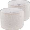 Lamp Shades Set of 2, Drum Lampshade for Table Lamps Floor Lamp, 13" Top X 13" Bottom X 10" High Beige Large Line Fabric Lamp Shades, Easy Assembly Replacement Lampshades
