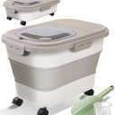 Collapsible Dog Food Storage Container, Airtight 30 35 Lbs Rice Cereal Flour Sugar Kitchen Accessories Bin Bucket, 20 25 Lbs Dog Cat Pet Holder Gift Travel Essentials Must Haves Gear Stuff Necessities (Khaki)