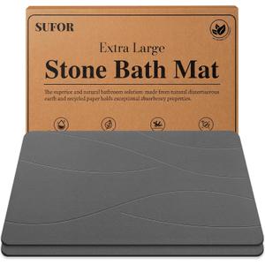 Large Stone Bath Mat 2 Pack, 31.5'' x 19.7'' Super Absorbent Diatomaceous Earth Bath Mat Large, Quick Drying Non-Slip Diatomite Stone Bath Mats
