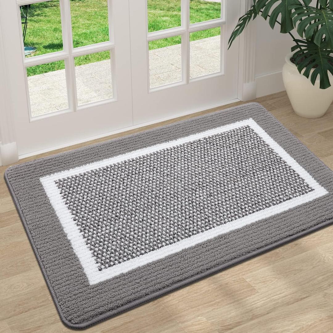Colorxy Indoor Door Mat, Non-Slip Absorbent Resist Dirt Entrance Mat, Sturdy Low-Profile Inside Floor Mats, Washable Front Entry Doormats for Entryway, 32''x20'', Grey