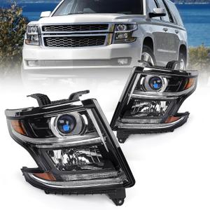 FIONE L&R Headlights Compatible with Chevy Tahoe/Suburban 2015-2020 LED DRL Halogen Headlamp Black Housing W/O Bulbs Headlamp Left+Right Side