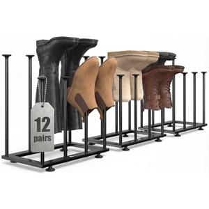 Free Standing Shoe Rack Organizer, Black Metal Tall Boot Holder, Space-Saving Shelf Storage, for Closet, Entryway, Garage, Bedroom, Outdoor, Apartment, Front Door, Entrance, Fits 12 Pairs