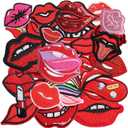 29pcs Red Lips Iron/Sew on Patches, Cute Love Embroidered Applique, Fashion Decoration for Clothes, Hat, Bag, Dress, Shirt, Jeans