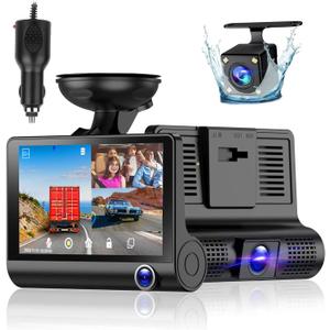 3 Channel Dash Cam Front and Rear Inside, 1296P FHD Three Channels Dash Camera for Car with 4-inch HD Display, Night Vision, G-Sensor, Loop Recording,HDR Motion Detection,Max Support 32GB Card 3 Channel Dash Cam Front and Rear Inside, 1296P FHD Three Channels Dash Camera for Car with 4-inch HD Display, Night Vision, G-Sensor, Loop Recording,HDR Motion Detection,Max Support 32GB Card
