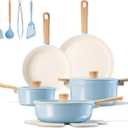 CAROTE 16pcs Ceramic Cookware Set, Pots and Pans Non Stick Kitchen Cookware Sets, Pots and Pans Set Cooking Set with Knife Set (Blue)