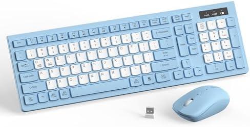 Wireless Keyboard and Mouse Combo, Full-Sized Wireless Keyboard and Adjustable DPI Mouse, 2.4GHz USB Receiver, Silent Keyboard and Mouse for PC, Windows, MAC, Desktop, Laptop(Sky Blue-B)