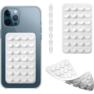 Silicone Double-Sided Suction Cup Phone Case Detachable Mount, Fidget Sticky Phone Grip Hands-Free Phone Accessories for Selfies & Videos, Trending TikTok items for iphone & Android(3.74"x2.2", White) (Small)