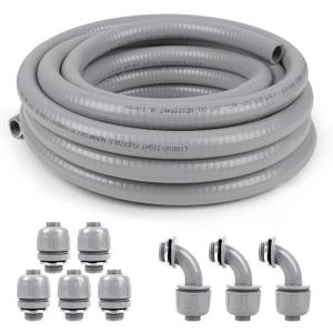 3/4inch 50ft Liquid-Tight Conduit and Connector Kit,Flexible Non-Metallic Liquid Tight Electrical Conduit Kit with 5 Straight and 3 90-Degree Connector Fittings,3/4 in. Dia
