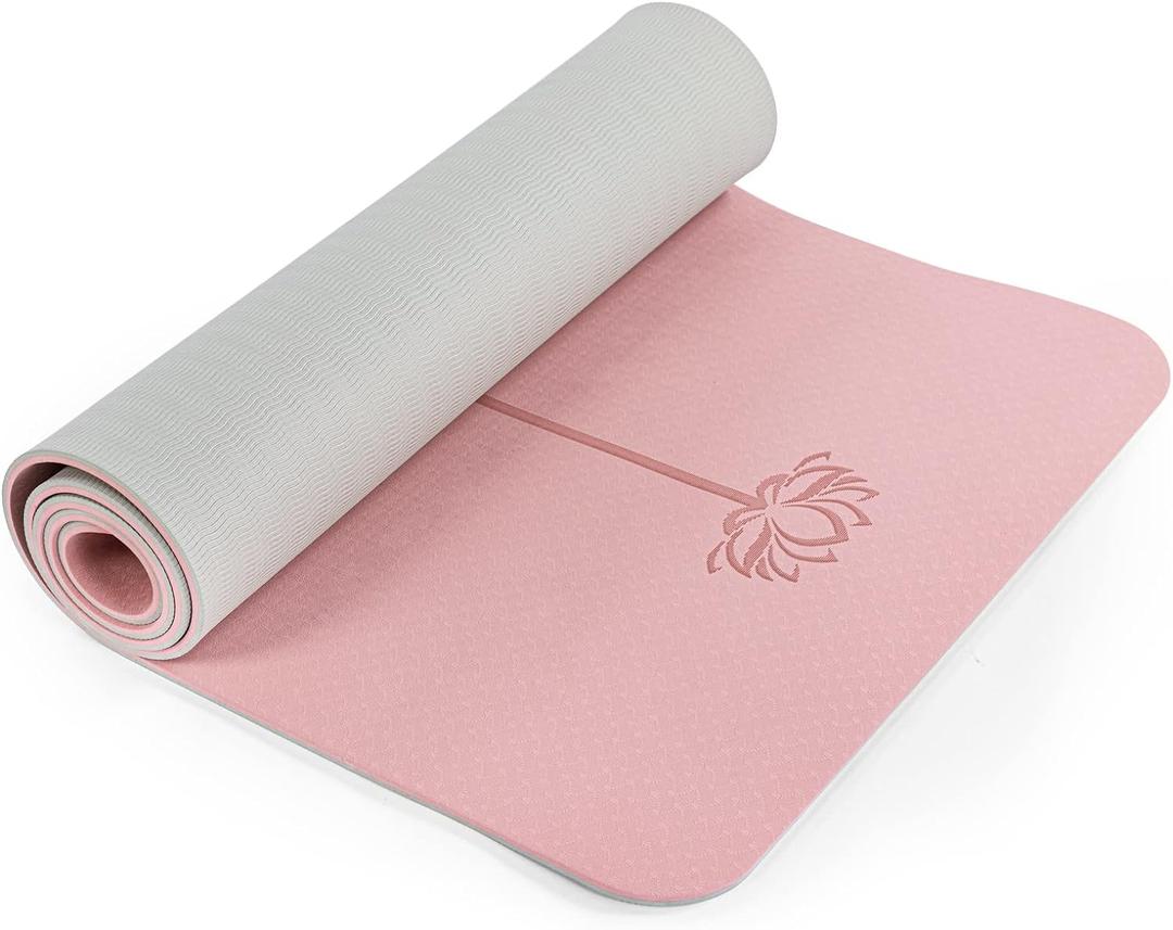 Yoga Mat Non Slip, Pilates Fitness Mats, Eco Friendly, Anti-Tear 1/4" Thick Yoga Mats for Women, Exercise Mats for Home Workout with Carrying Sling and Storage Bag (Parfait Pink & Gray)